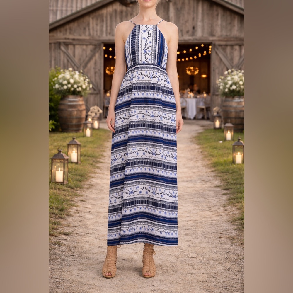 CeCe RIVIERA STRIPE-PRINT MAXI DRESS ~ NWT